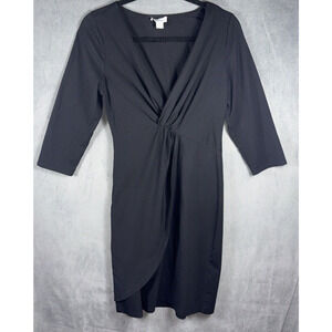 Sundance DRESS Black Faux Wrap Stretchy Modal‎ V-Neck Sz Medium-Closet Staple